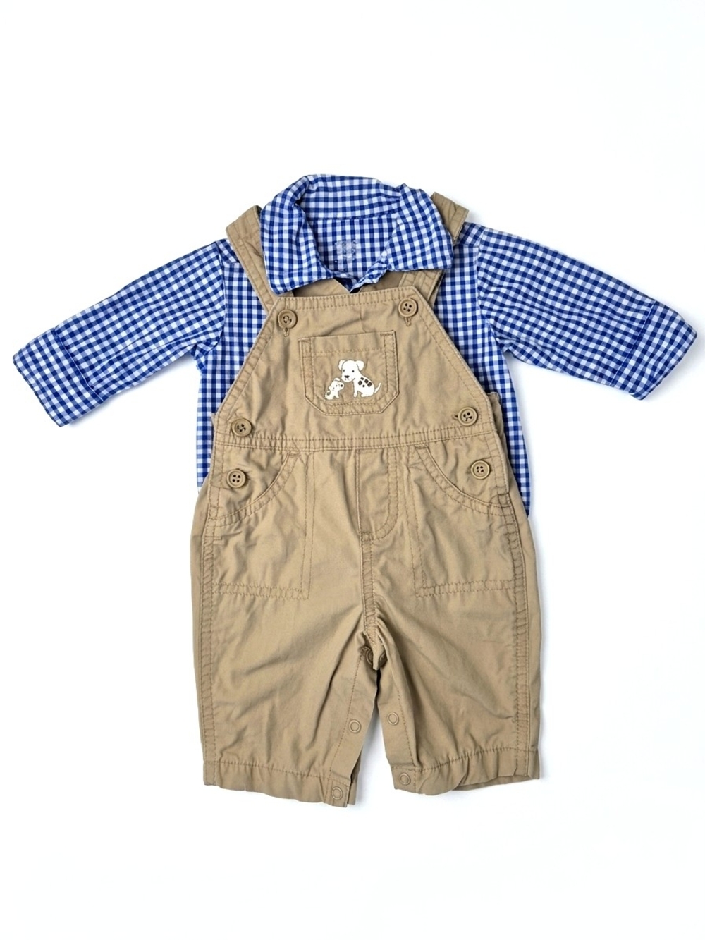 Child of Mine by Carter's Gingham Shirt & Dog Embroidered Overalls 2pc Set 0-3M